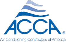 The ACCA logo features three stylized blue waves above the large blue letters "ACCA." Below, the text reads "Air Conditioning Contractors of America.