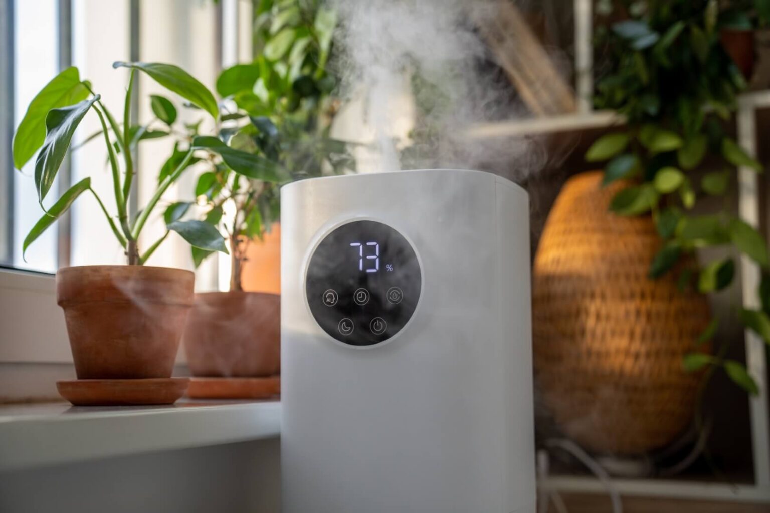 A humidifier with steam coming out of it, showcasing the benefits of professional Humidifier Installation San Diego for healthier, more comfortable indoor air.
